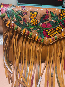 Butterfly Hand Painted Crossbody Fringe bag