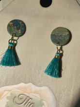 Load image into Gallery viewer, Aquamarine Stud with short aqua tassels