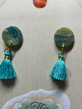 Load image into Gallery viewer, Aquamarine Stud with short aqua tassels