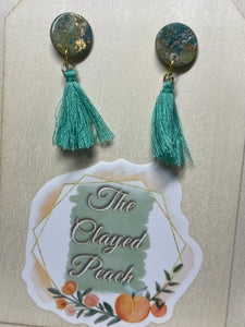 Aquamarine Stud with Long Green Tassels