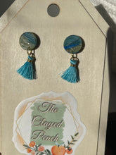 Load image into Gallery viewer, Aquamarine Stud with short blue tassels