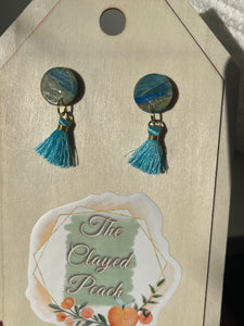 Aquamarine Stud with short blue tassels